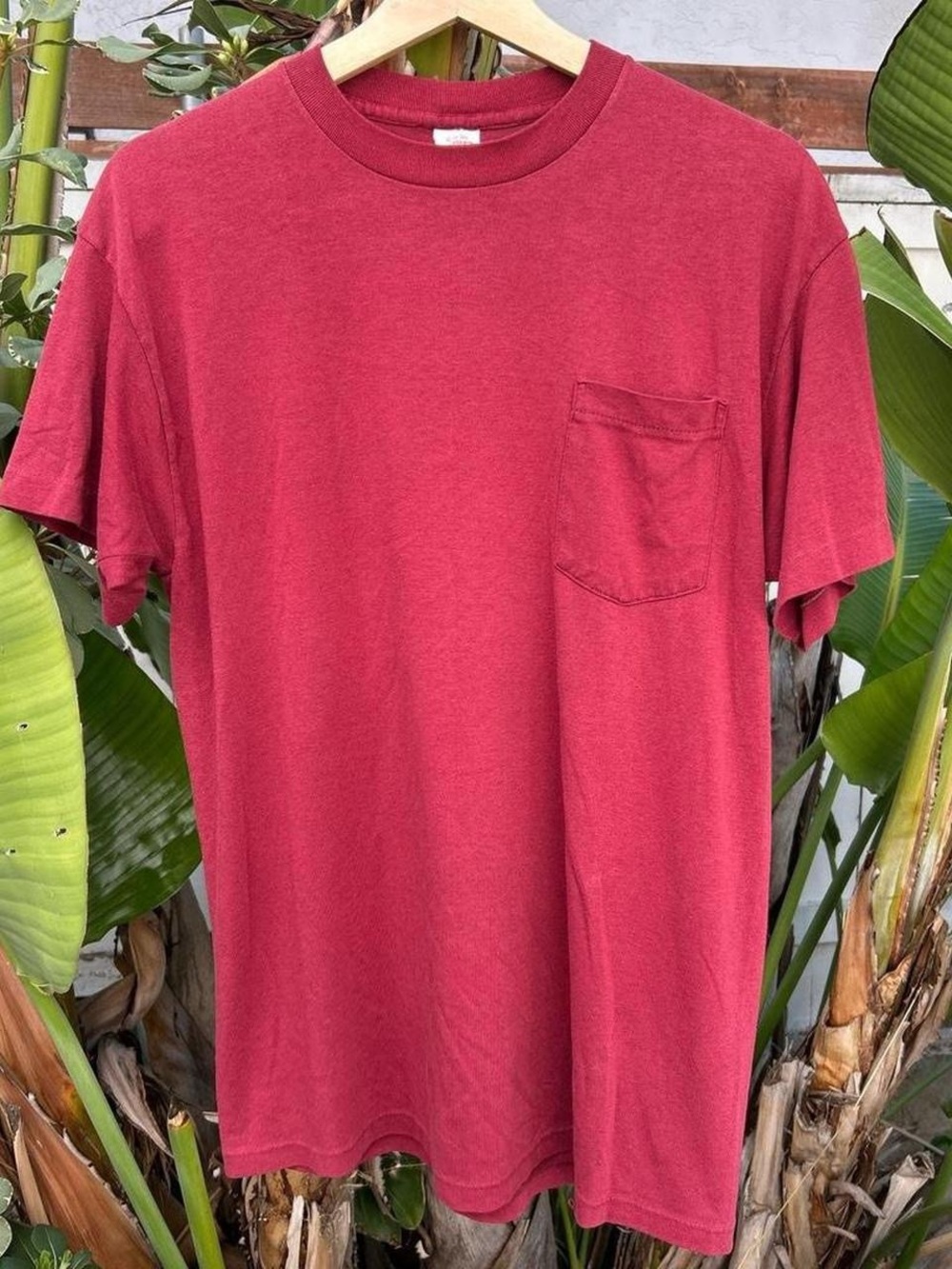 Vintage 1990s Pocket T Shirt Faded Brick Red Made in USA M/L